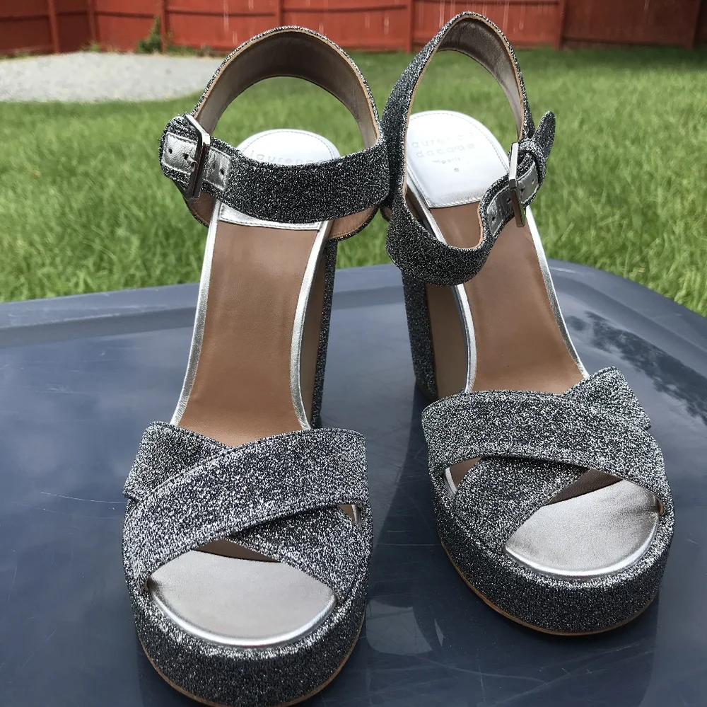 NIB LAURENCE DACADE Rosange 120mm Silver Metallic High Platform Sandals sz 41 - Picture 5 of 11